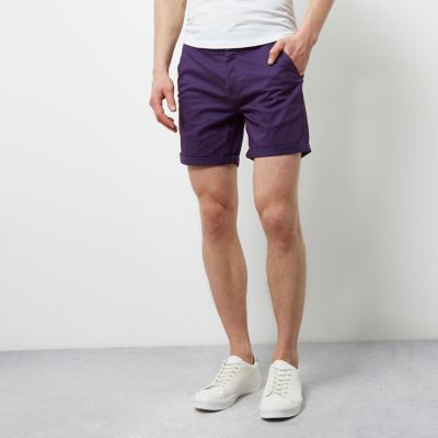 Purple slim fit turn up shorts